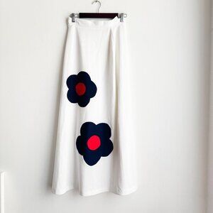 Vintage 70s A line White Blue Floral Maxi Skirt Boho